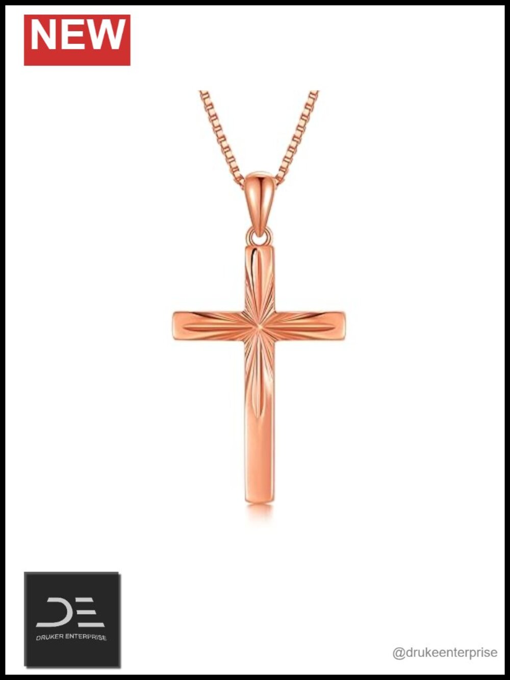 14K Solid Gold Diamond-Cut Cross Pendant Necklace with 18" Box Chain Religious